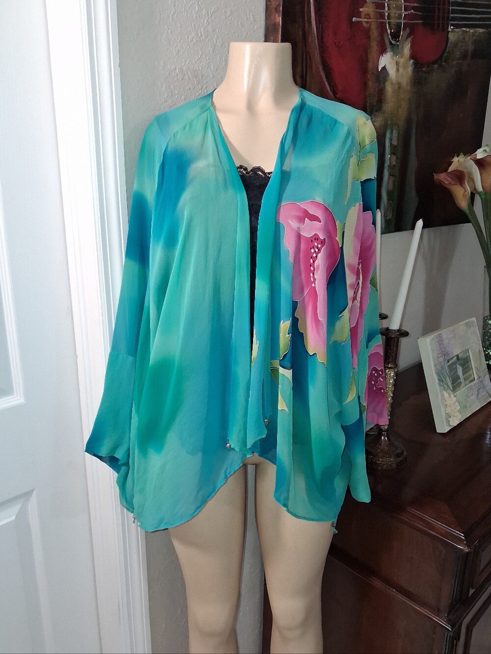 CHICO'S 100% SILK SHEER CARDIGAN SZ 3 (XLG)